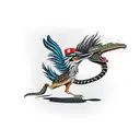 roadrunner that is running, with a rattlesnake in its mouth tattoo design idea
