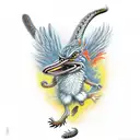 roadrunner that is running, with a rattlesnake in its mouth tattoo design idea