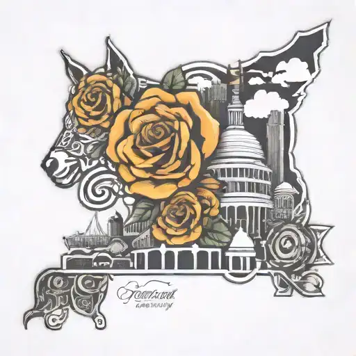 Kentucky derby and Cincinnati skyline tattoo design idea