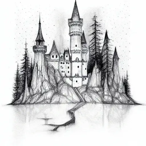 the sleeve on which there will be Gothic castles forests spruce vampires moon ba tattoo design idea