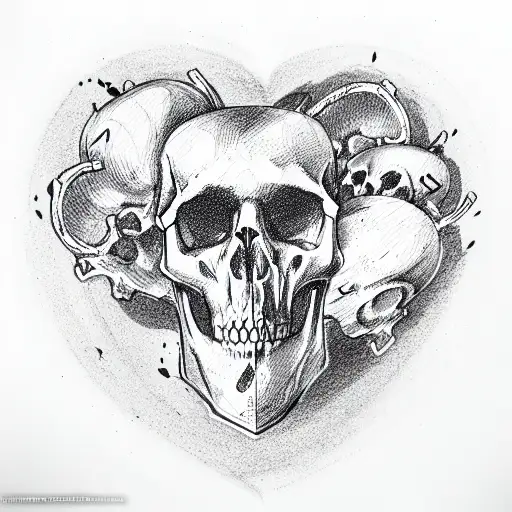 2 skulls fused together and resembles a heart tattoo design idea
