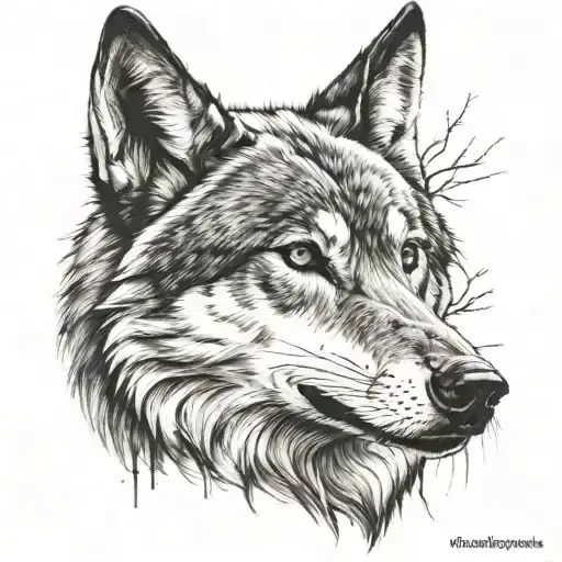 woman wolf head tattoo design idea