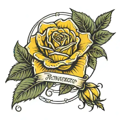 yellow rose with remembrance name  tattoo design idea
