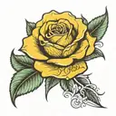 yellow rose with remembrance name  tattoo design idea