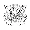 A minimalist tattoo design of a majestic phoenix rising from the ashes, symbolizing resilience and transformation tattoo design idea