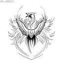 A minimalist tattoo design of a majestic phoenix rising from the ashes, symbolizing resilience and transformation tattoo design idea
