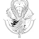 A minimalist tattoo design of a majestic phoenix rising from the ashes, symbolizing resilience and transformation tattoo design idea