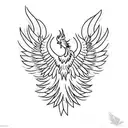 A minimalist tattoo design of a majestic phoenix rising from the ashes, symbolizing resilience and transformation tattoo design idea