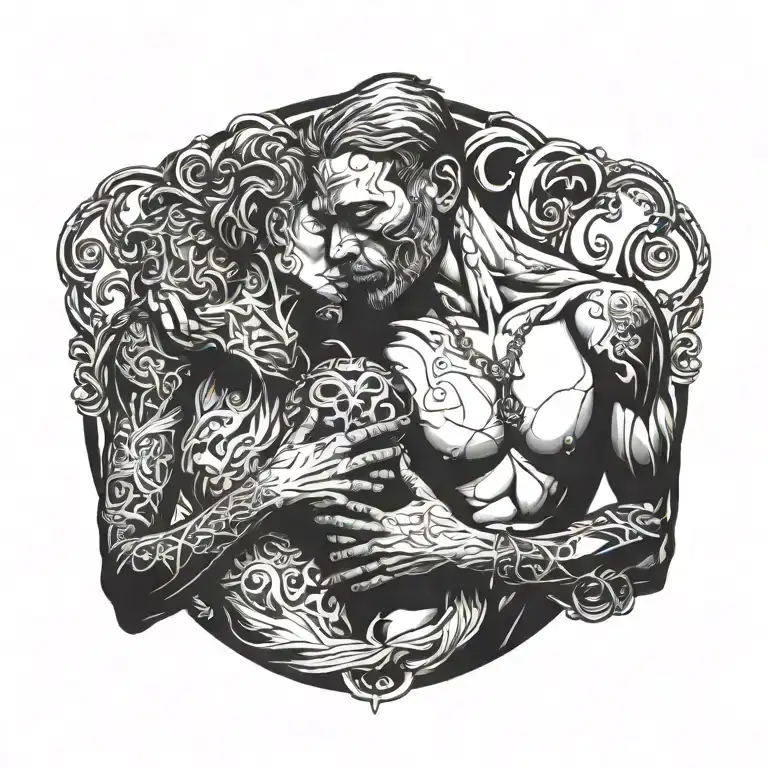 love slavery man holding his heard tattoo design idea