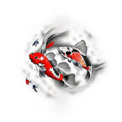 red and black koi fish  back tattoo tattoo design idea
