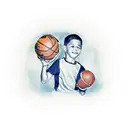 a boy holding his basketball looking at a basketball rim tattoo design idea