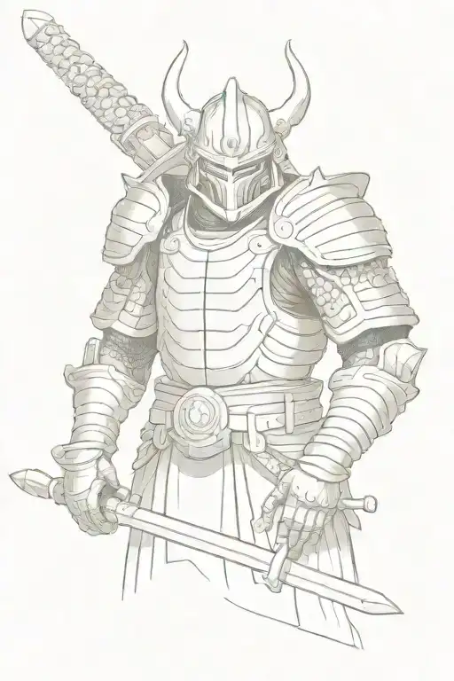bust heavy armored samurai with sword tattoo design idea