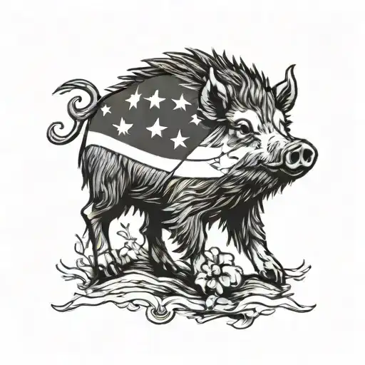 wild boar with Florida flag intertwined tattoo design idea