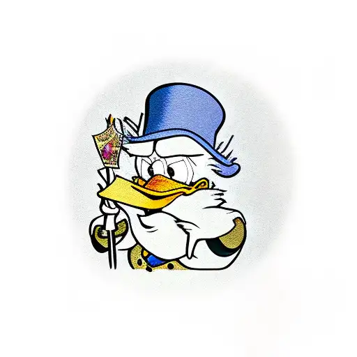 scrooge McDuck with a cane and in gold tattoo design idea