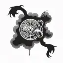 Incorporate elements from popular PC games into a Japanese-inspired sleeve tattoo tattoo design idea