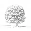 A detailed sketch of a tree with roots that form various agricultural tools tattoo design idea