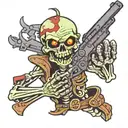 zombie skeleton holding gun tattoo design idea
