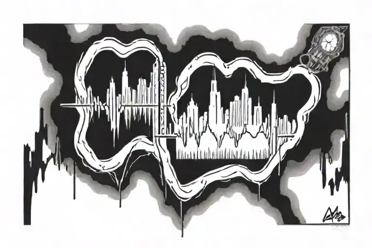 heart monitor reading with twin towers   tattoo design idea