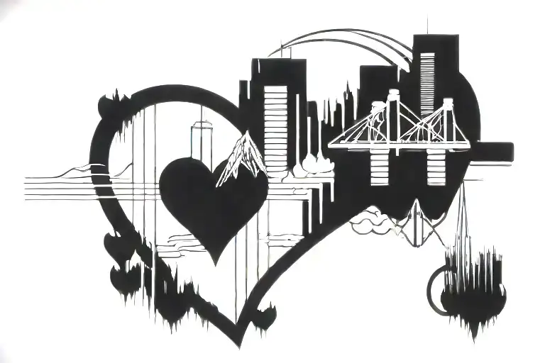 heart beat line with twin towers   tattoo design idea