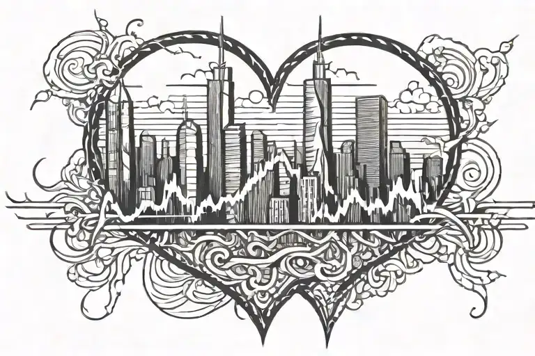 heart beat line with twin towers   tattoo design idea