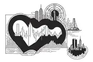 heart monitor reading with nyc skyline  tattoo design idea