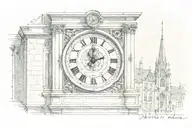 scroll, clock tower tattoo design idea