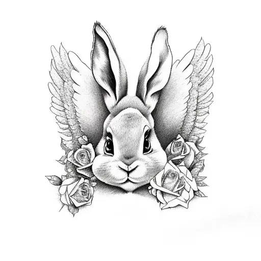 coco bunni with roses and wings  tattoo design idea