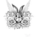 coco bunni with roses and wings  tattoo design idea