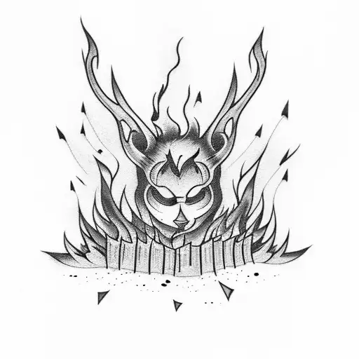 Bonfire in forest, night tattoo design idea