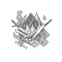 Bonfire in forest, night tattoo design idea
