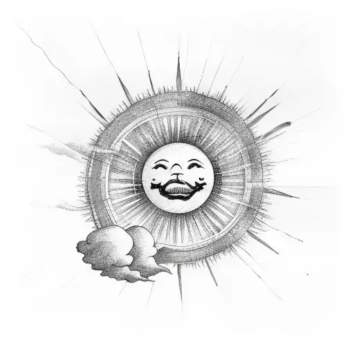 sky with clouds sun fire rain tattoo design idea