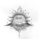 sky with clouds sun fire rain tattoo design idea