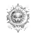 sky with clouds sun fire rain tattoo design idea