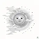 sky with clouds sun fire rain tattoo design idea