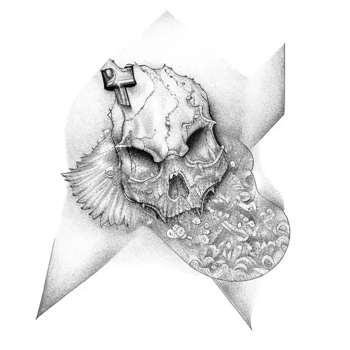 A key tattoo in the middle of the finger with dotwork detailing tattoo design idea