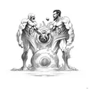 A sketch-style tattoo of the Creation of Adam with Attack on Titan characters replacing the figures tattoo design idea