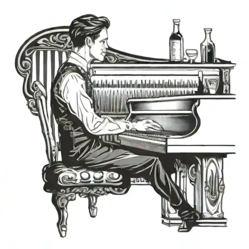 A waiter serving drinks on a moonlit piano tattoo design idea