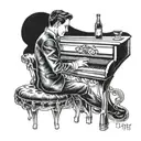 A waiter serving drinks on a moonlit piano tattoo design idea