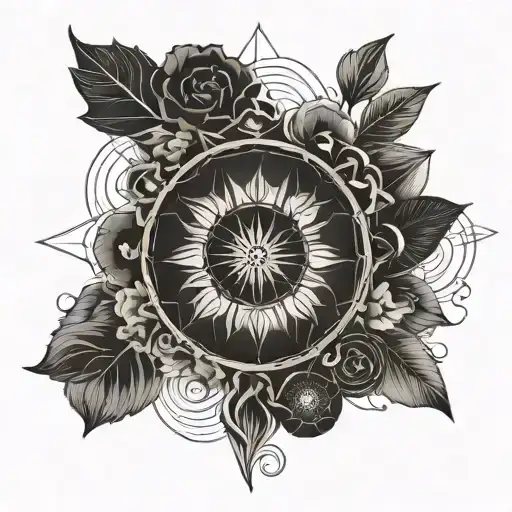 Free Circle of Fifths inside a floral piece tattoo design idea