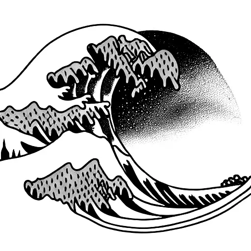 burrito kanagawa wave mountain golden retriever surfing tattoo design idea