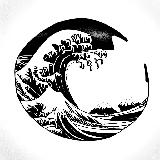 Shaka hand bone with wave off kanagawa tattoo design idea