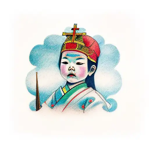 The holy "Saint John" child inside a frame tattoo design idea