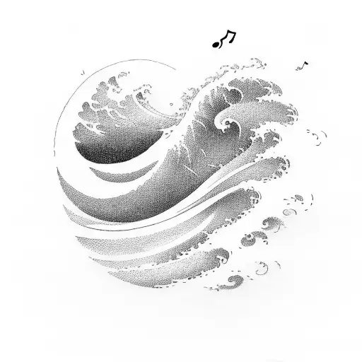 create a minimal tattoo design depicting a wave in the style of a musical sheet, and featuring the first three notes fro tattoo design idea