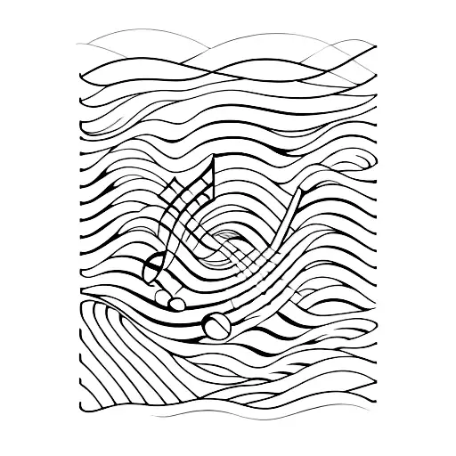 musical sheet with the first three notes from yesterday by beatles but as a sea wave tattoo design idea