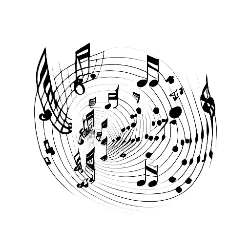 musical sheet with the first three notes from yesterday by beatles but as a wave tattoo design idea