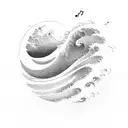 create a minimal tattoo design depicting a wave in the style of a musical sheet, and featuring the first three notes fro tattoo design idea