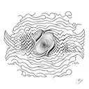the first three notes of the song yesterday by beatles but as a sea wave tattoo design idea