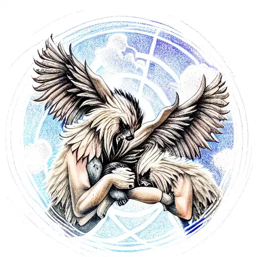 three griffins holding earth tattoo design idea