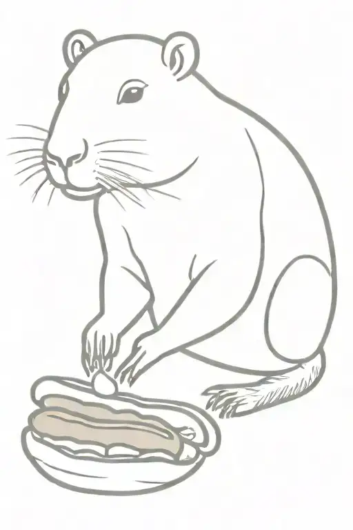 Capybara eating a hot dog tattoo design idea