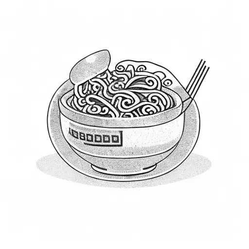 bowl of noodles with 3 hot chillis at the front with plus two hands holding the bowl and one has a big wedding ring on tattoo design idea